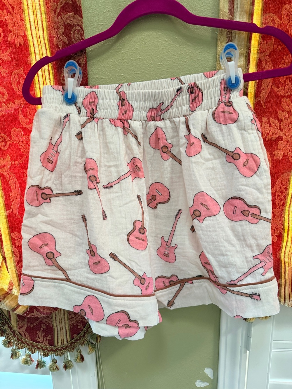 Peach Love California White Shorts with Pink Guitar Print